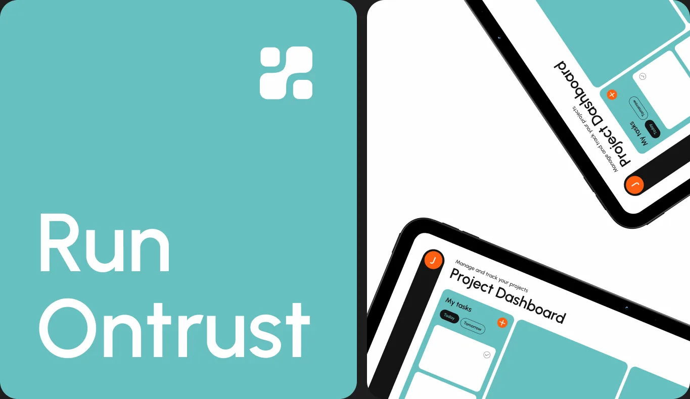 Ontrust — Brand tile and tablet dashboard mockup